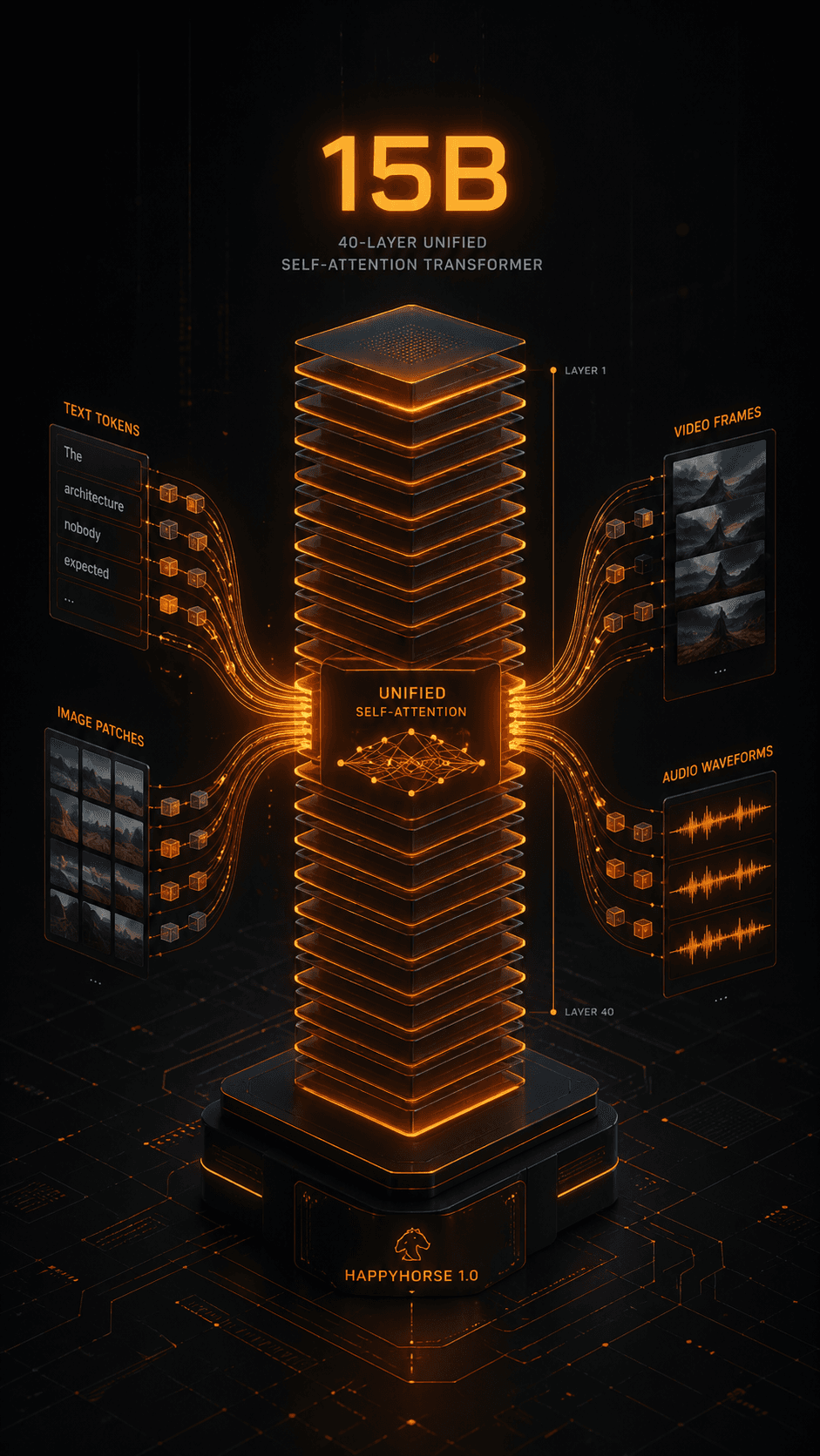 15B unified self-attention transformer architecture diagram